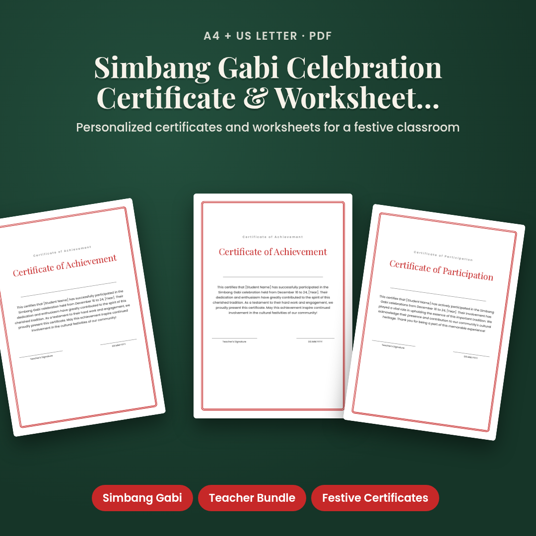 Simbang Gabi Celebration Certificate &amp; Worksheet Bundle for Teachers