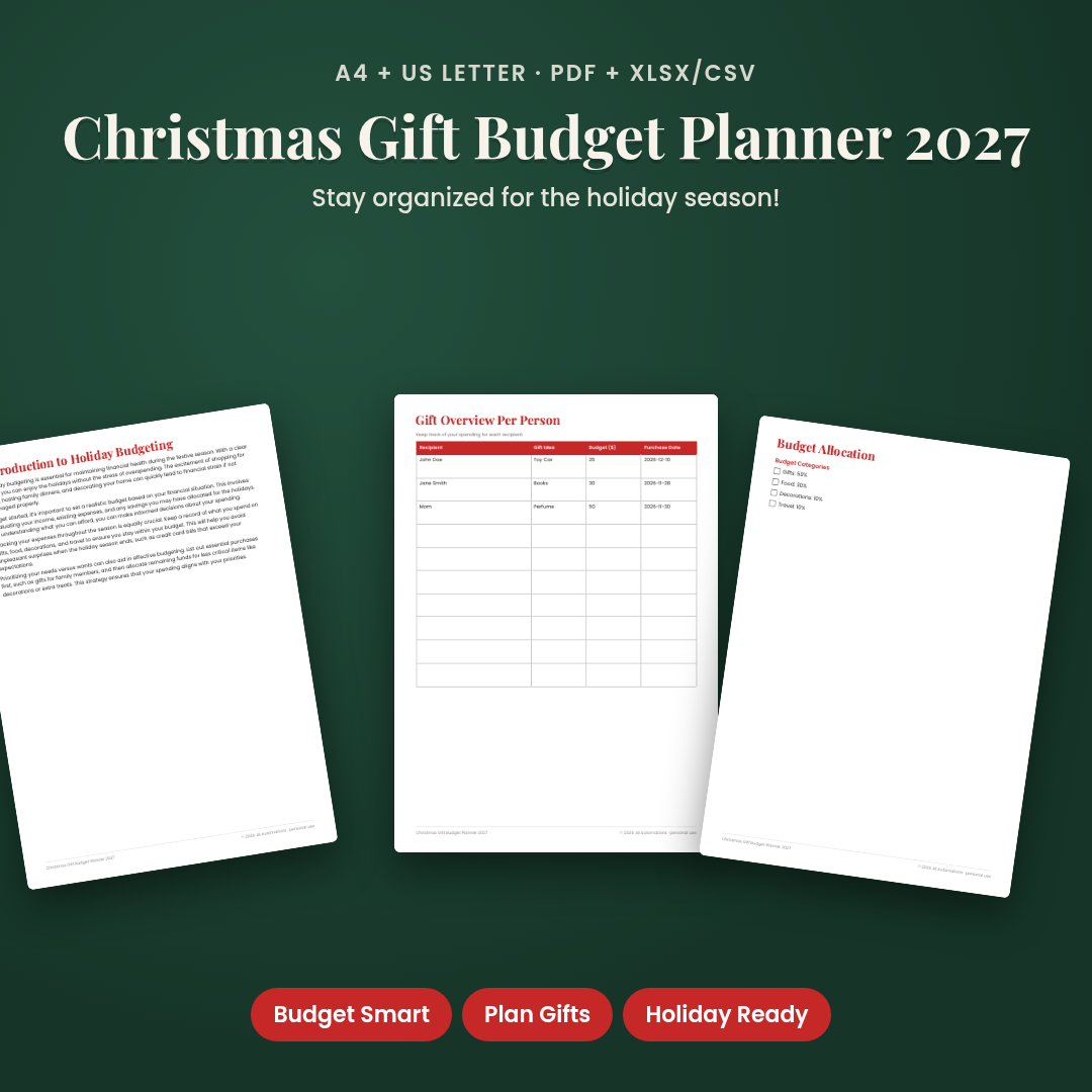 Christmas Gift Budget Planner 2027