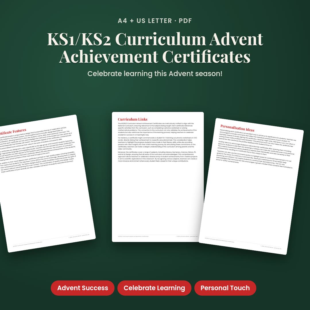 KS1/KS2 Curriculum Advent Achievement Certificates