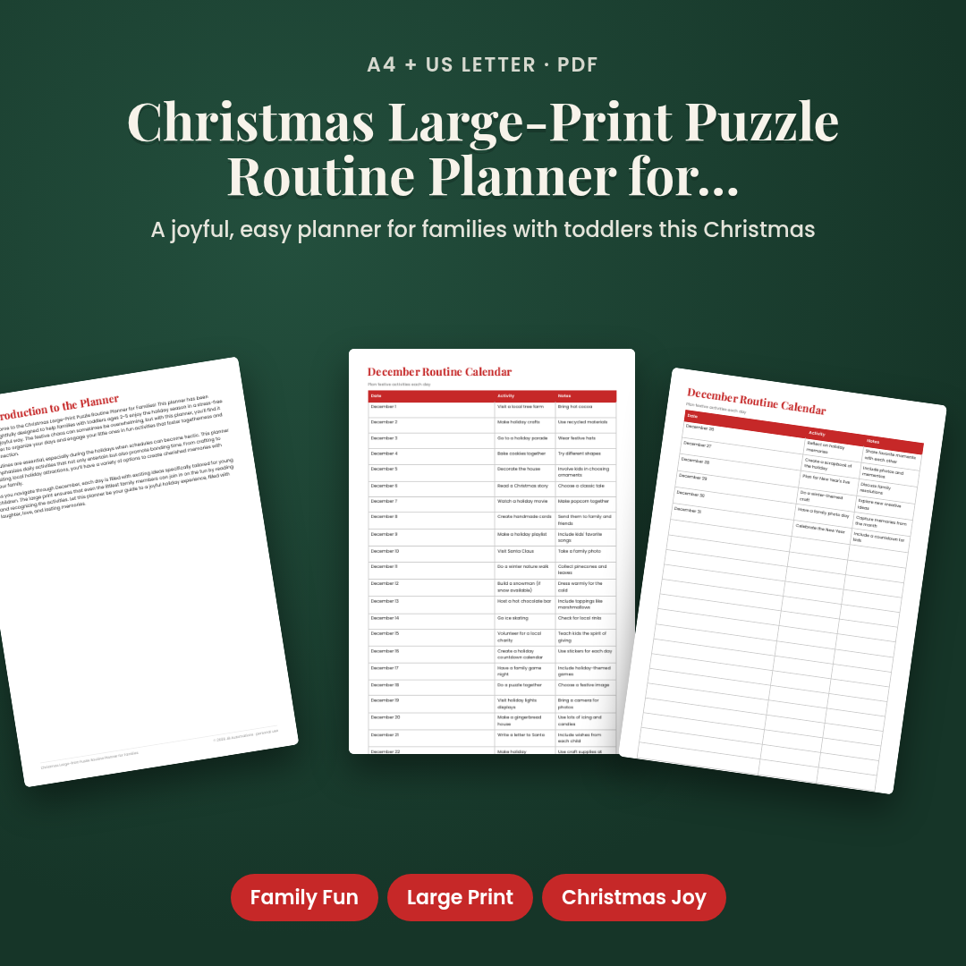 Christmas Large-Print Puzzle Routine Planner for Families