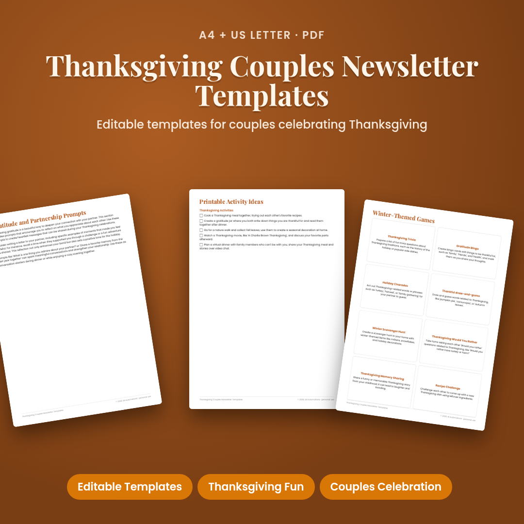 Thanksgiving Couples Newsletter Templates