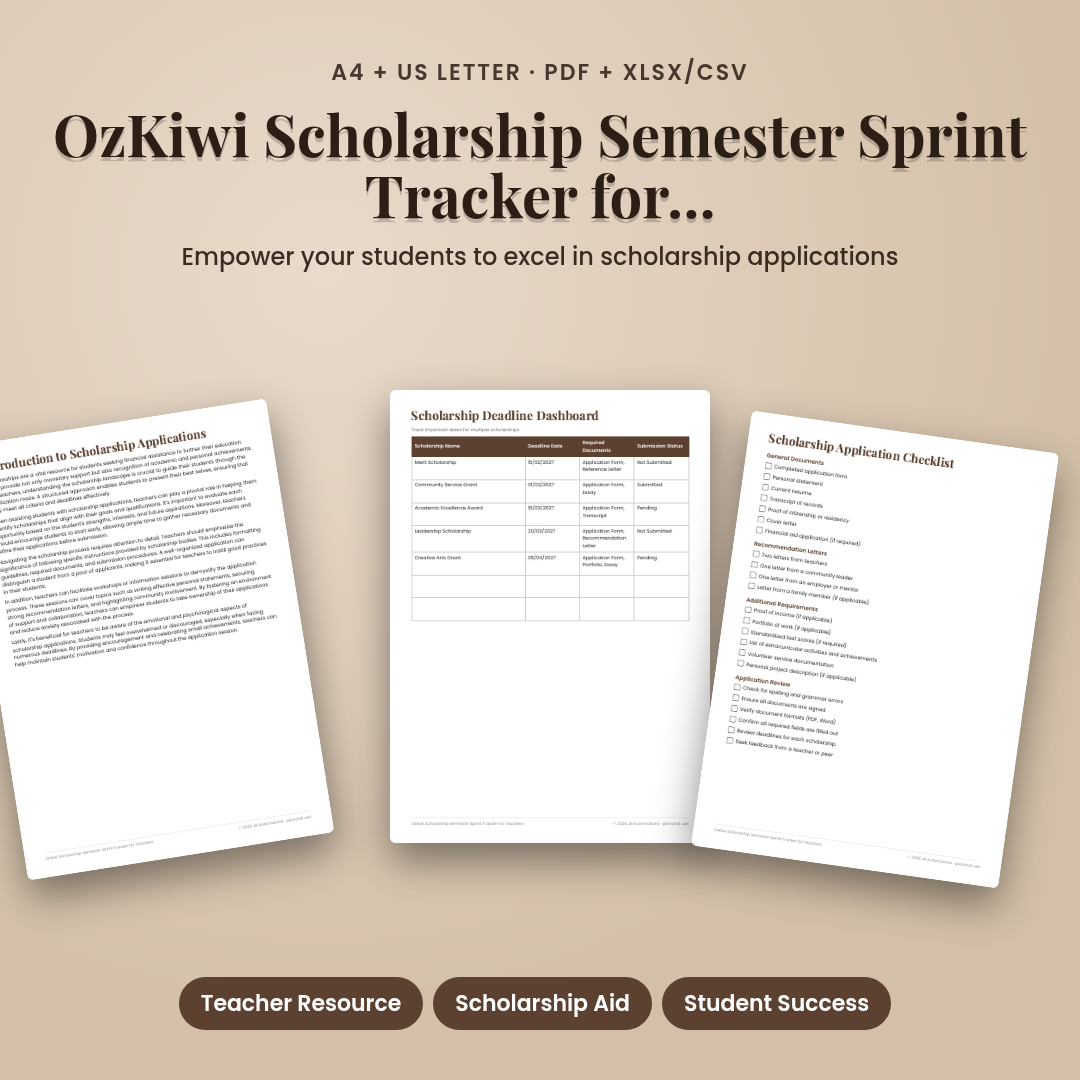 OzKiwi Scholarship Semester Sprint Tracker for Teachers
