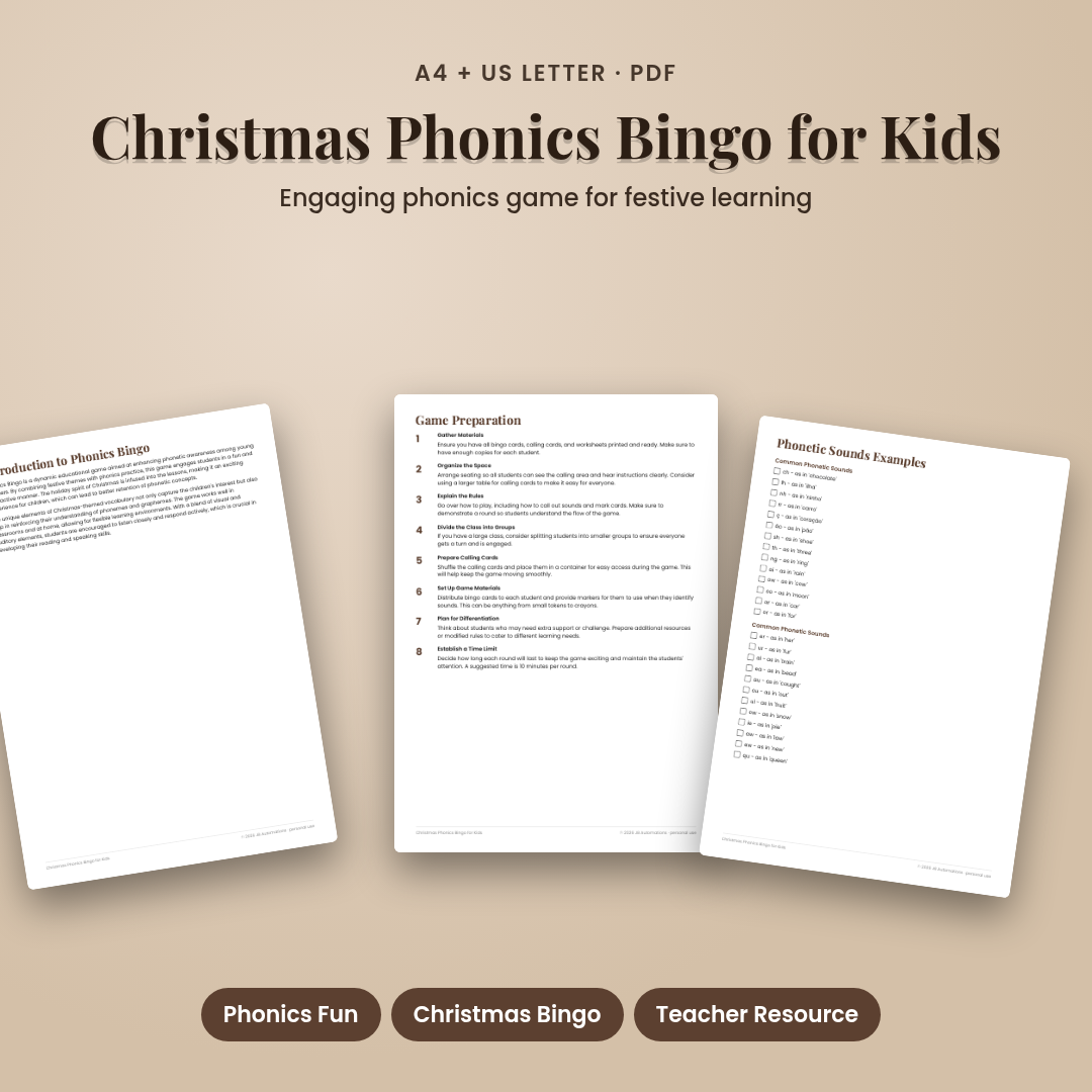 Christmas Phonics Bingo for Kids