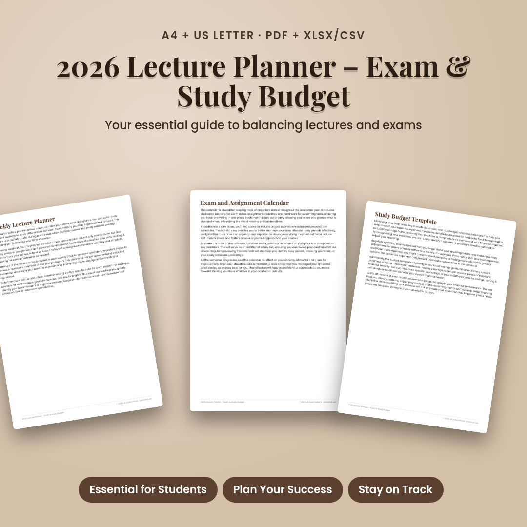 2026 Lecture Planner – Exam & Study Budget