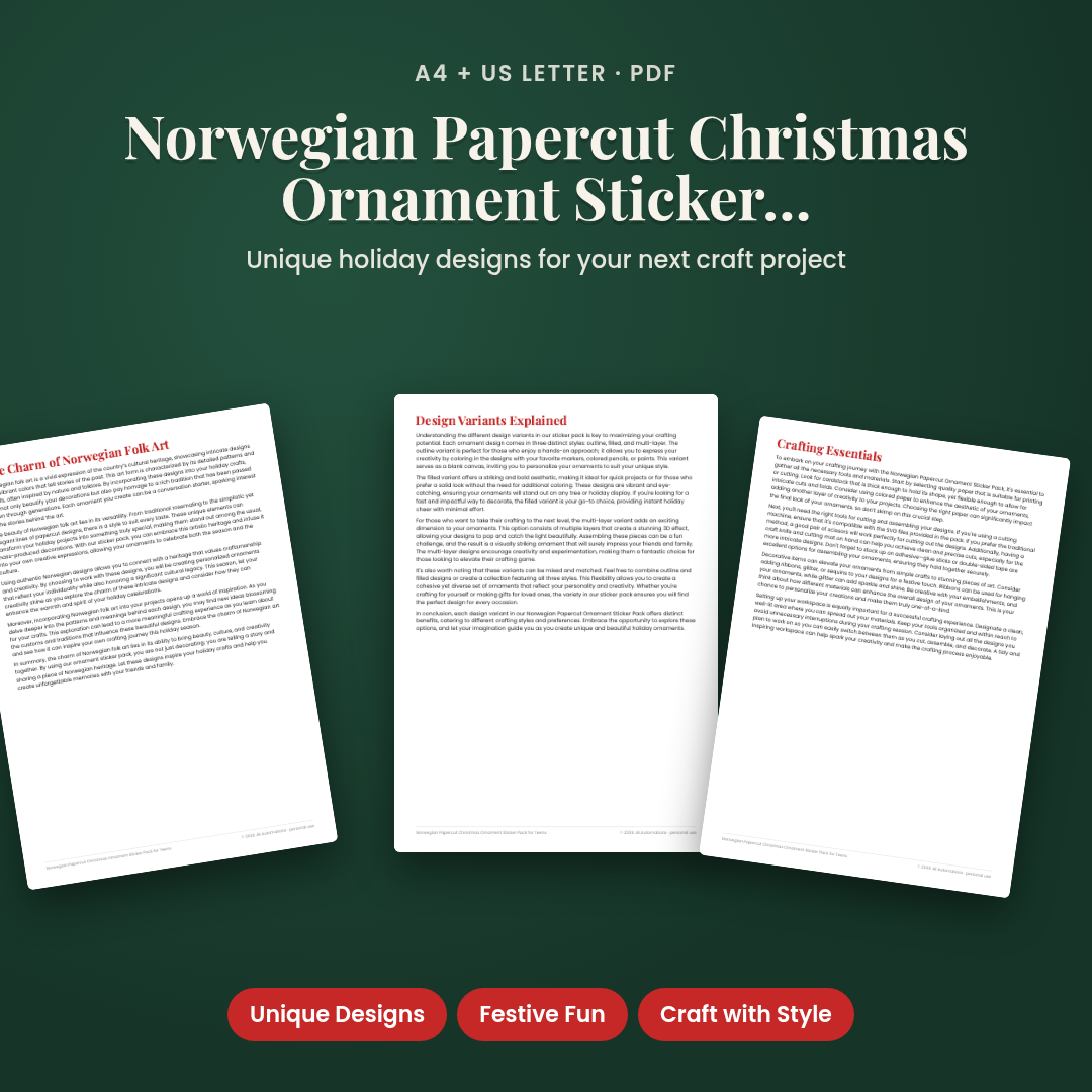 Norwegian Papercut Christmas Ornament Sticker Pack for Teens