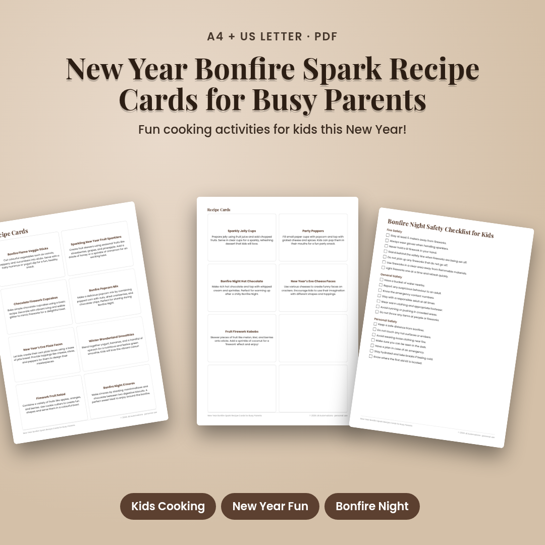 New Year Bonfire Spark Recipe Cards for Busy Parents