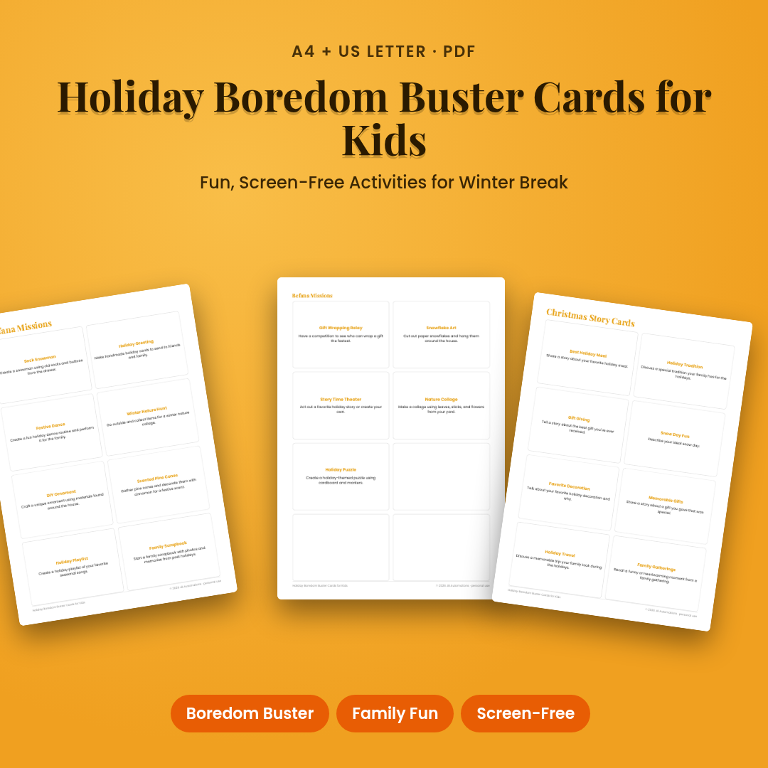 Holiday Boredom Buster Cards for Kids