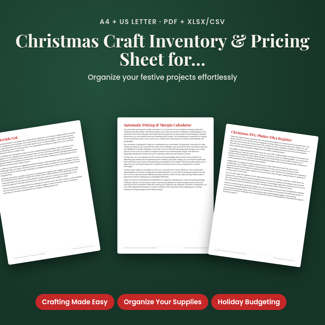 Christmas Craft Inventory & Pricing Sheet for Hobbyists