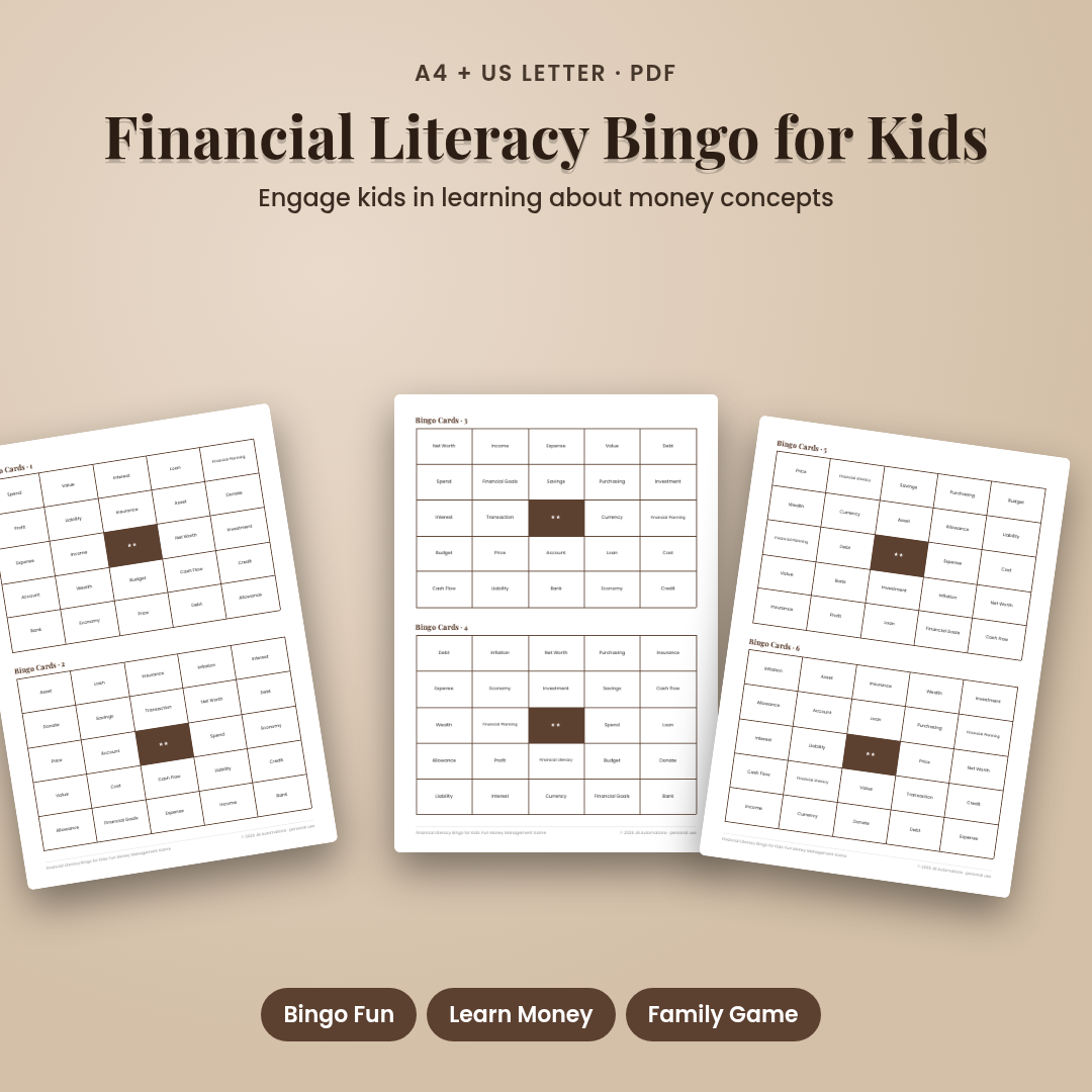 Financial Literacy Bingo for Kids: Fun Money Management Game