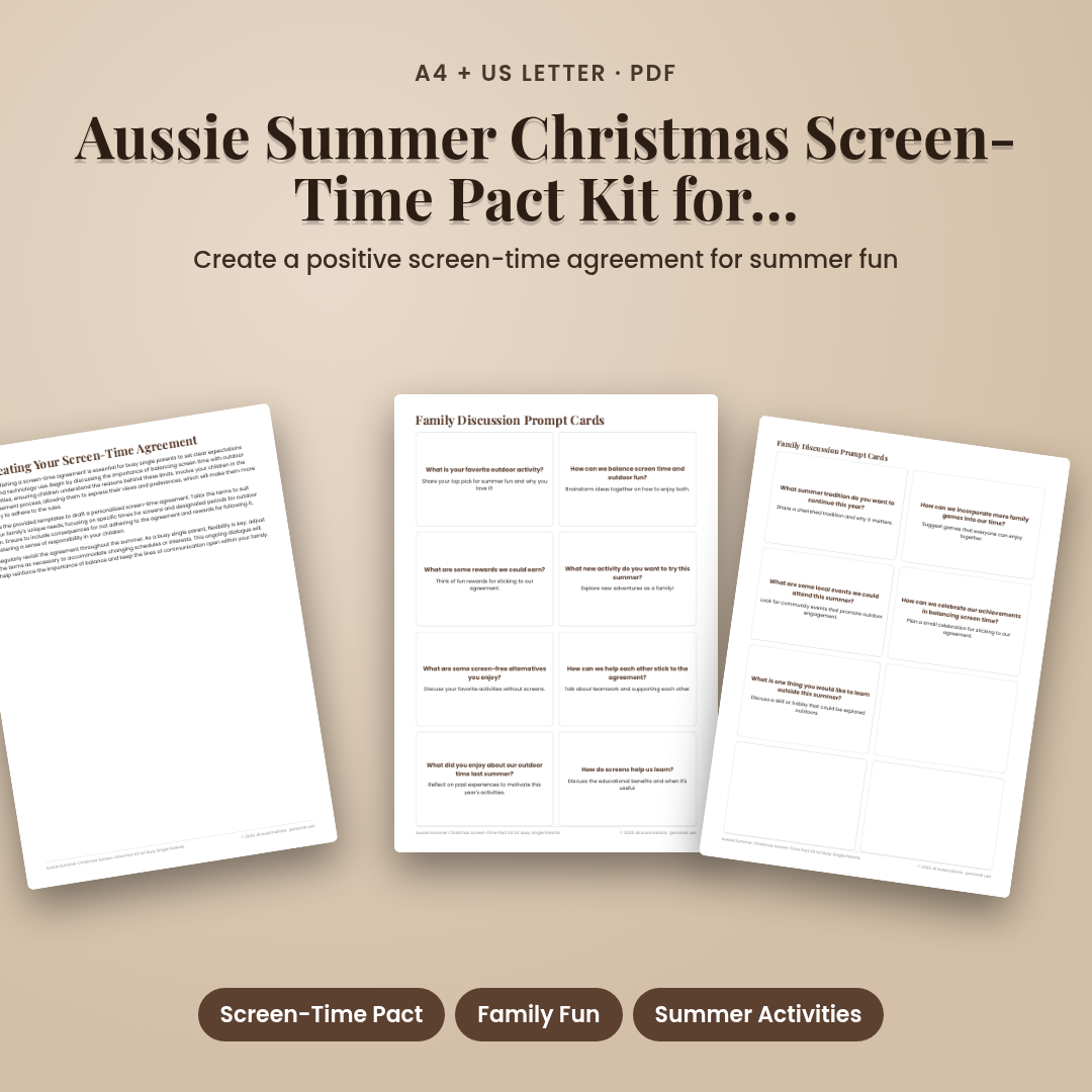 Aussie Summer Christmas Screen-Time Pact Kit for Busy Single Parents