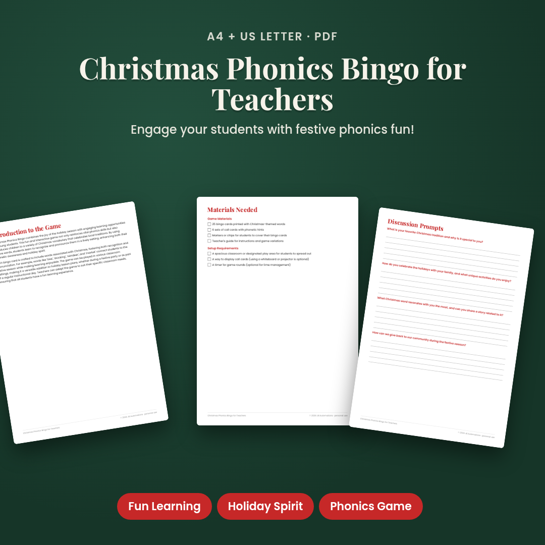 Christmas Phonics Bingo for Teachers