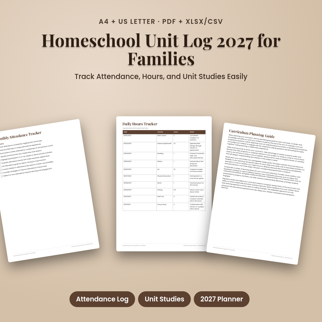 Homeschool Unit Log 2027 for Families