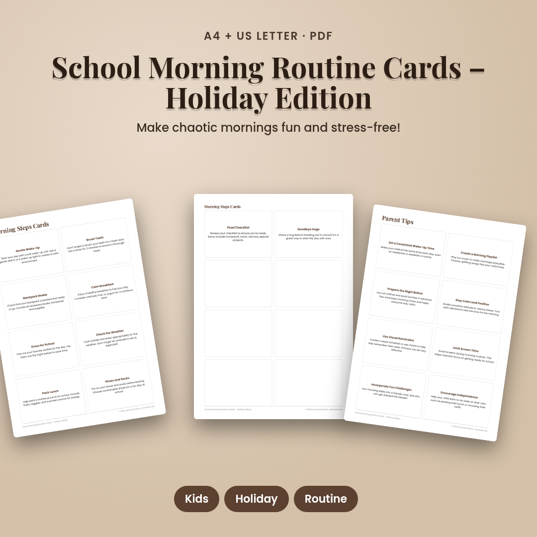 School Morning Routine Cards – Holiday Edition