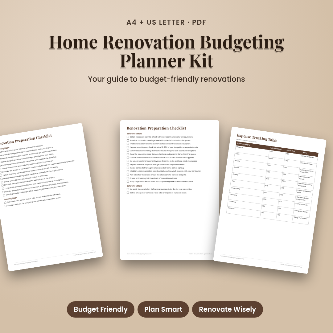 Home Renovation Budgeting Planner Kit