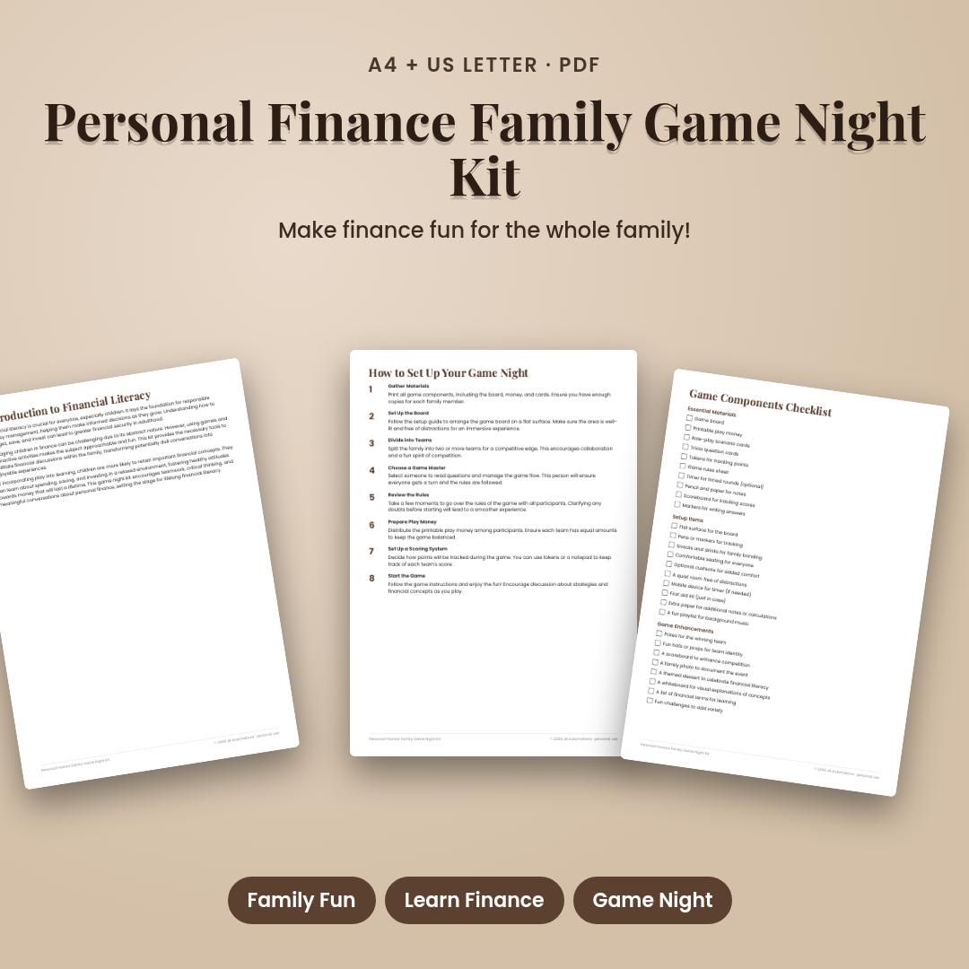 Personal Finance Family Game Night Kit