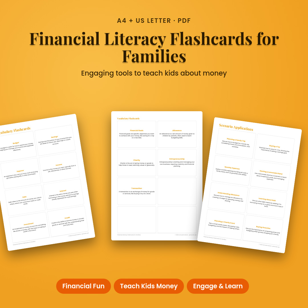 Financial Literacy Flashcards for Families
