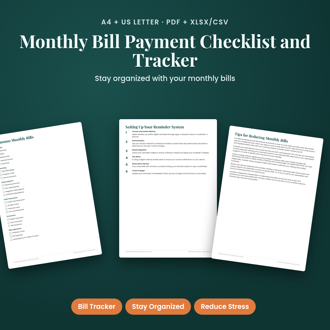 Monthly Bill Payment Checklist and Tracker