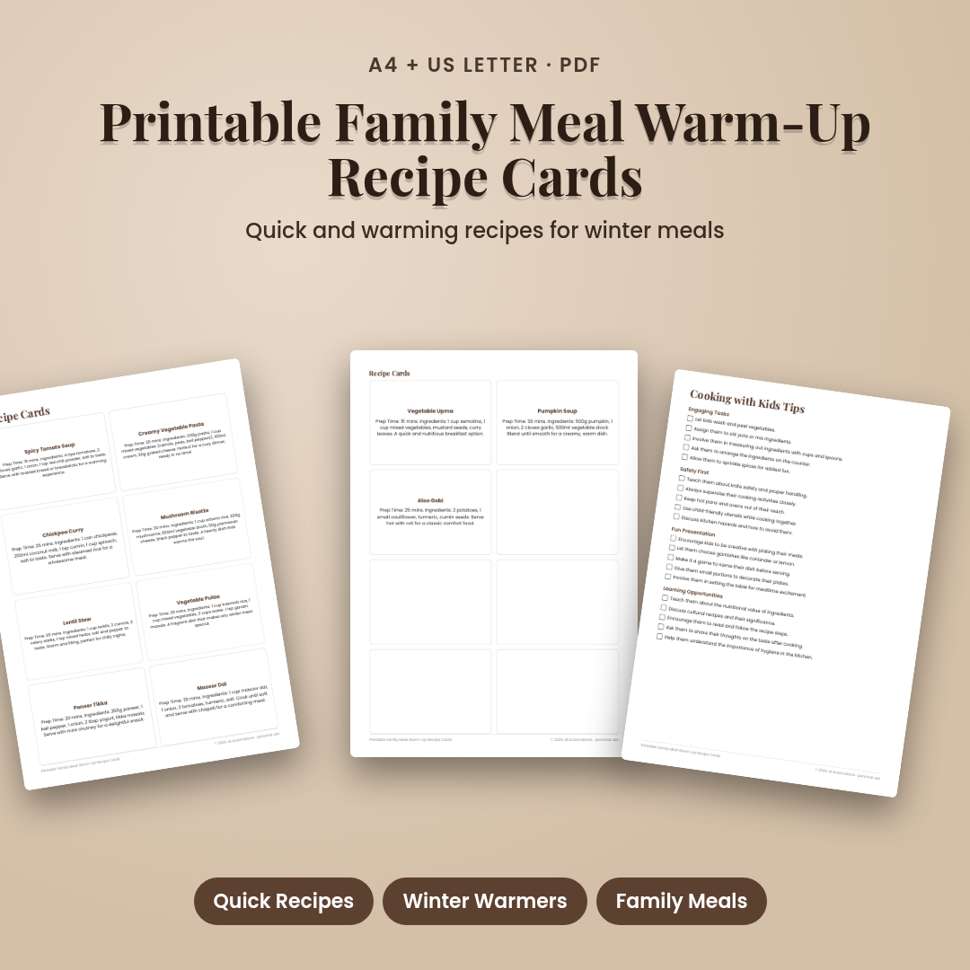 Printable Family Meal Warm-Up Recipe Cards
