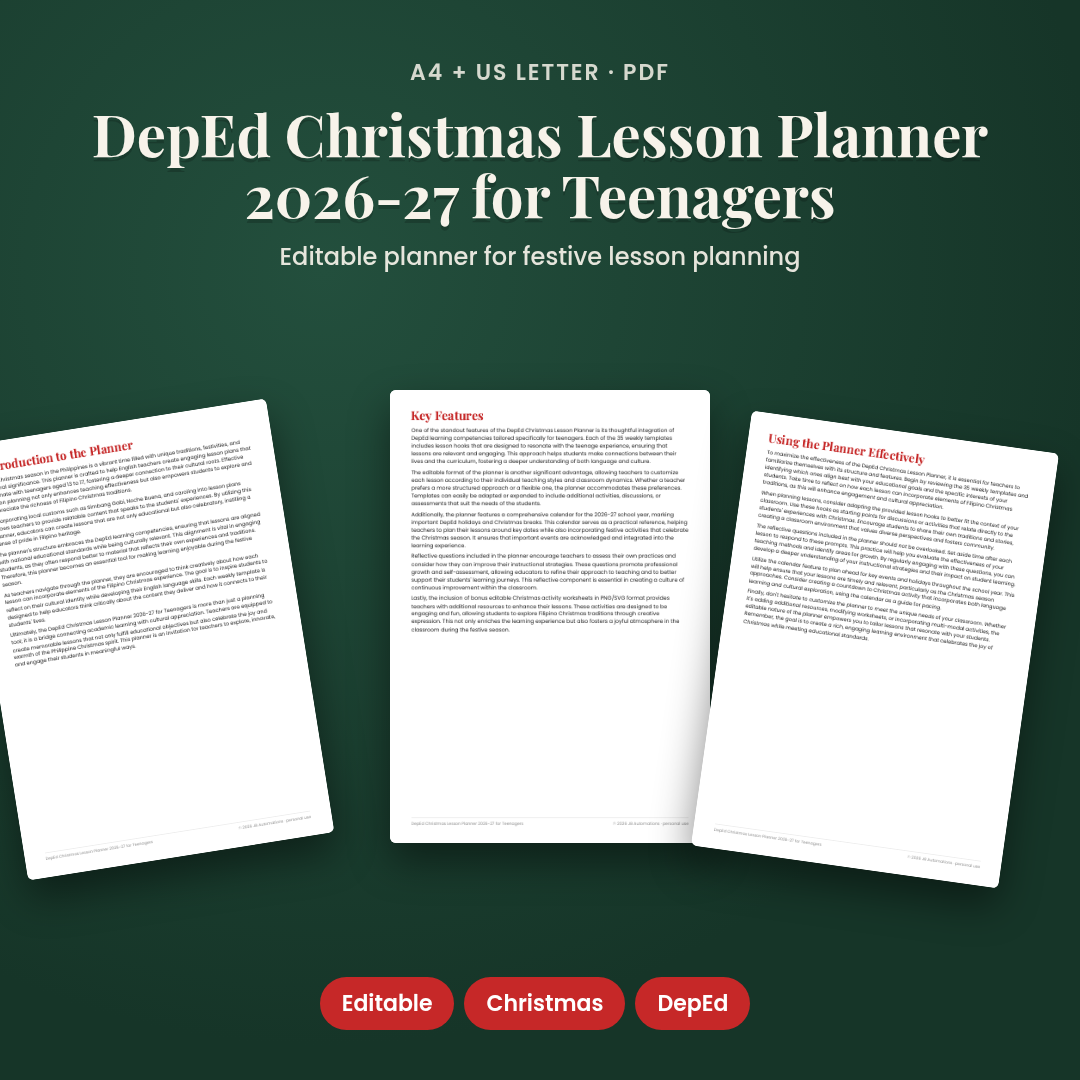 DepEd Christmas Lesson Planner 2026-27 for Teenagers