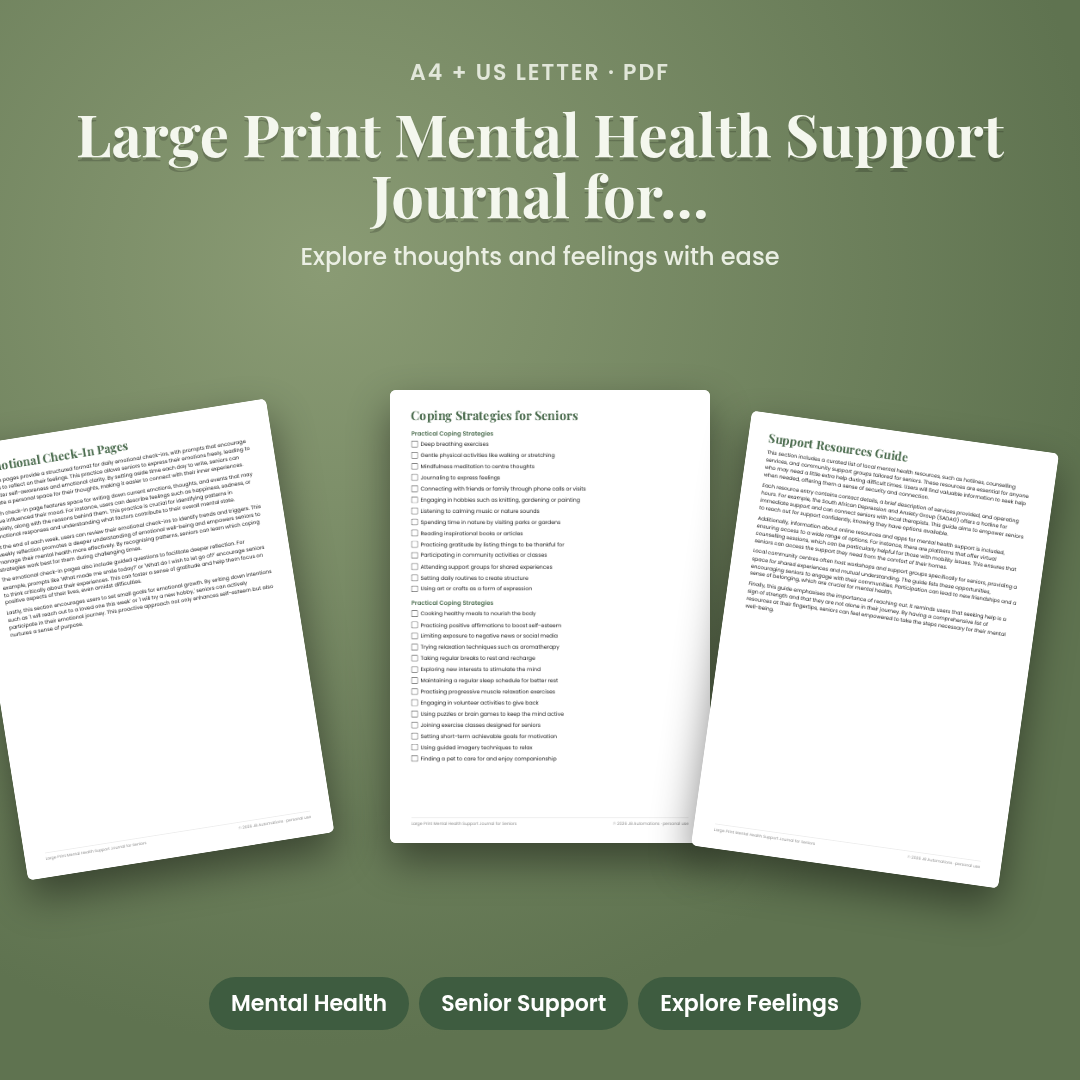 Large Print Mental Health Support Journal for Seniors