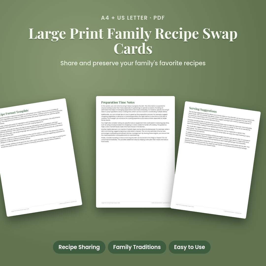 Large Print Family Recipe Swap Cards