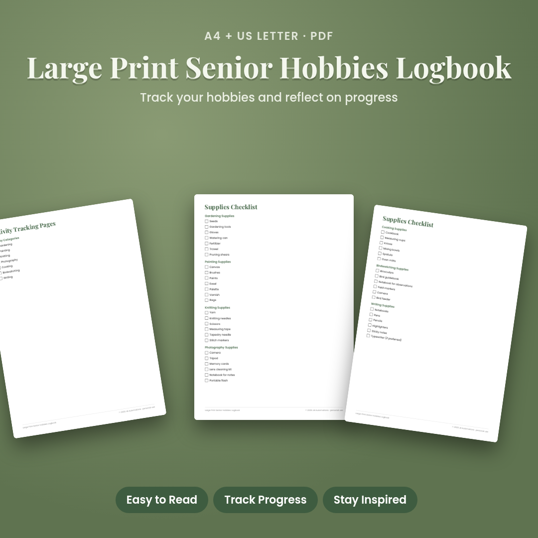 Large Print Senior Hobbies Logbook