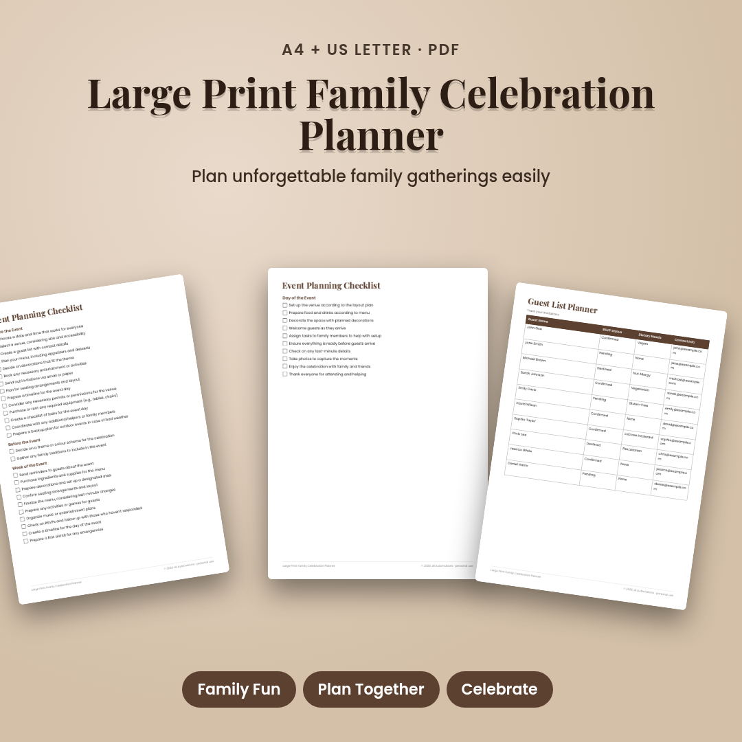 Large Print Family Celebration Planner