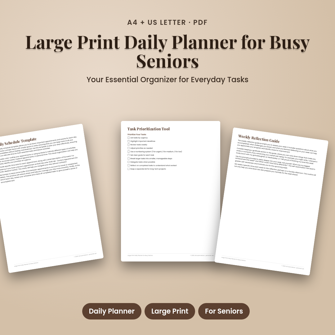 Large Print Daily Planner for Busy Seniors