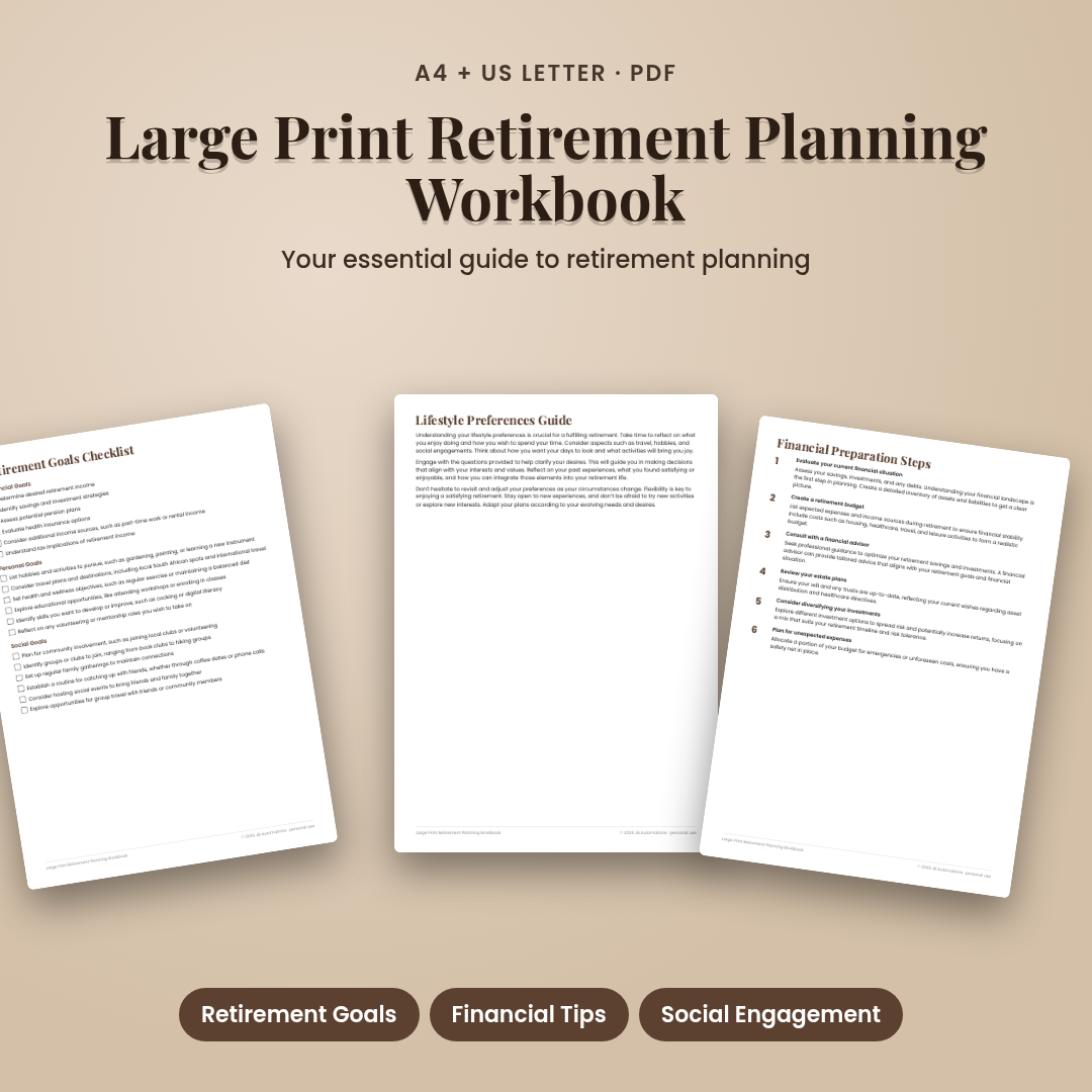 Large Print Retirement Planning Workbook