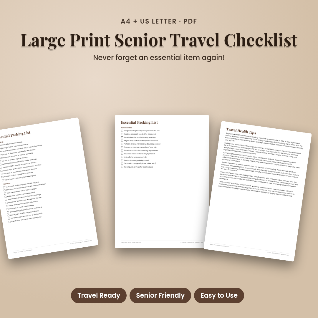 Large Print Senior Travel Checklist