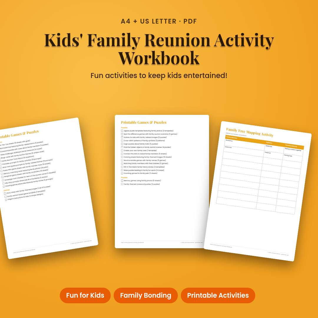 Kids' Family Reunion Activity Workbook