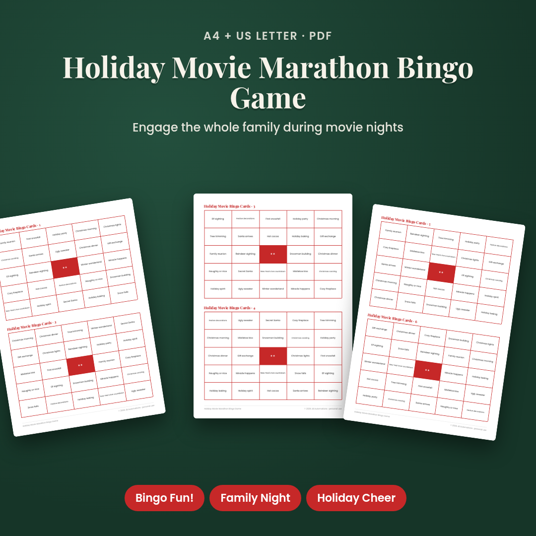 Holiday Movie Marathon Bingo Game