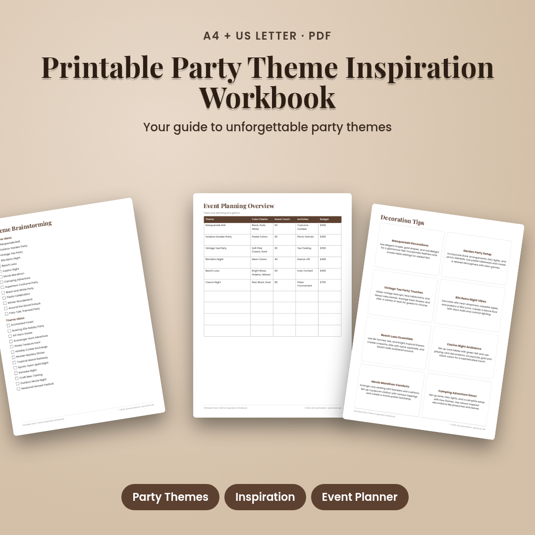 Printable Party Theme Inspiration Workbook