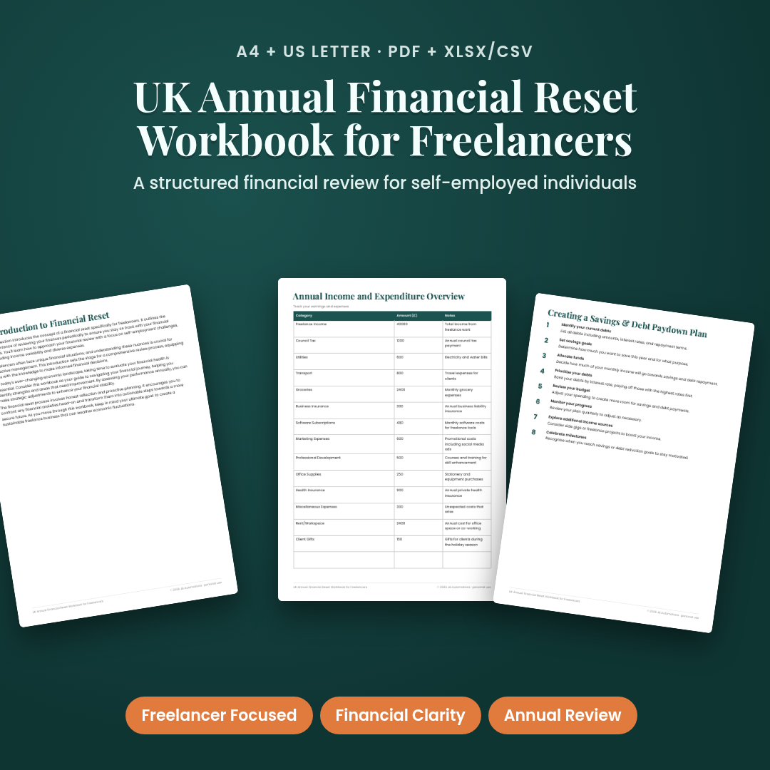 UK Annual Financial Reset Workbook for Freelancers
