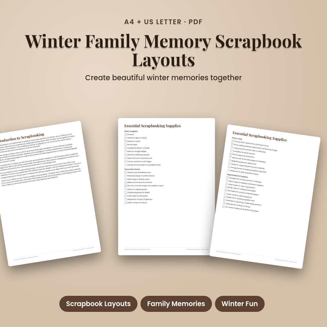 Winter Family Memory Scrapbook Layouts