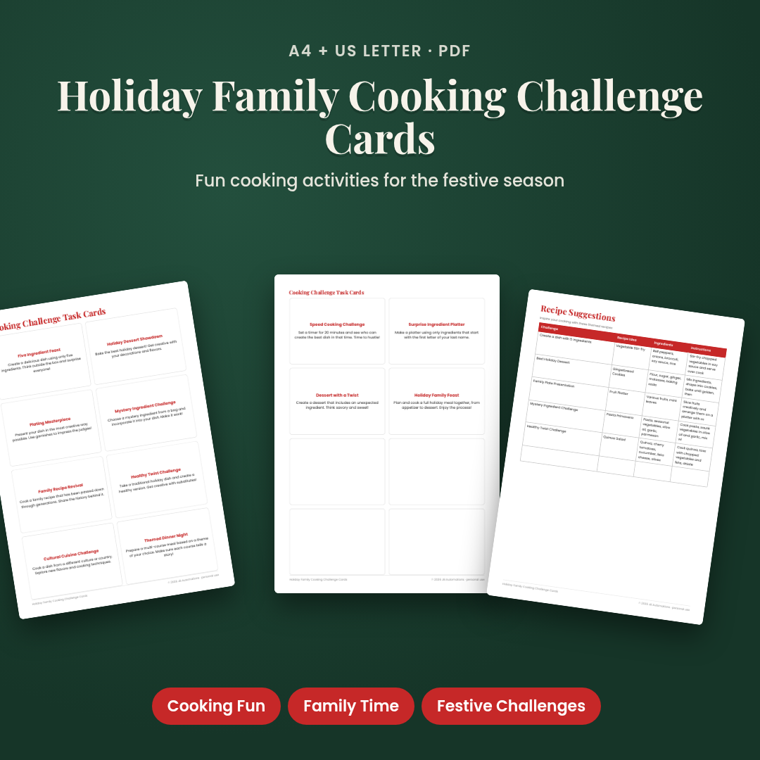 Holiday Family Cooking Challenge Cards