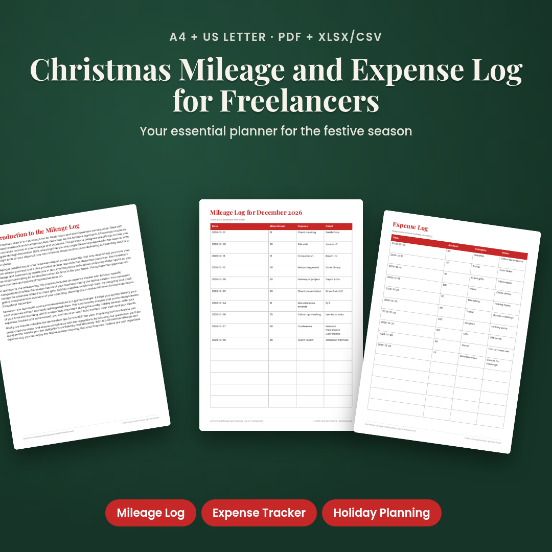 Christmas Mileage and Expense Log for Freelancers