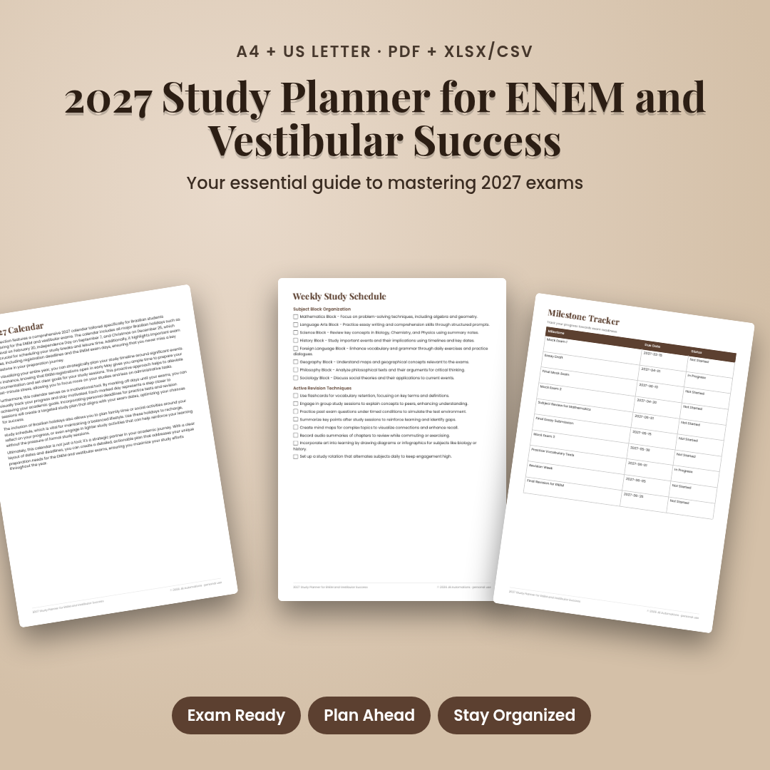 2027 Study Planner for ENEM and Vestibular Success