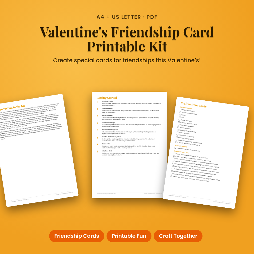 Valentine's Friendship Card Printable Kit