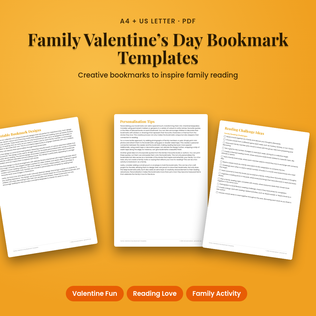 Family Valentine’s Day Bookmark Templates