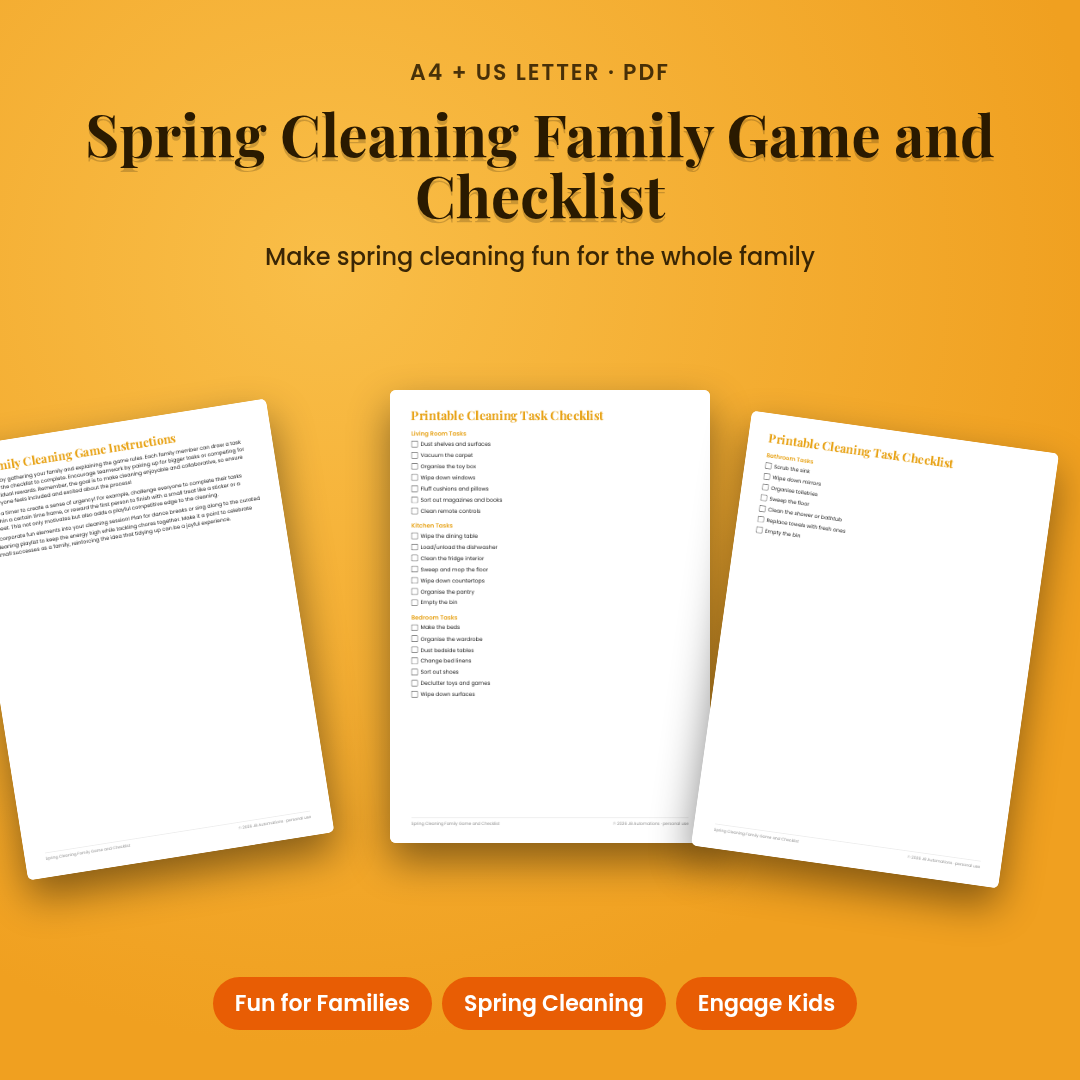 Spring Cleaning Family Game and Checklist