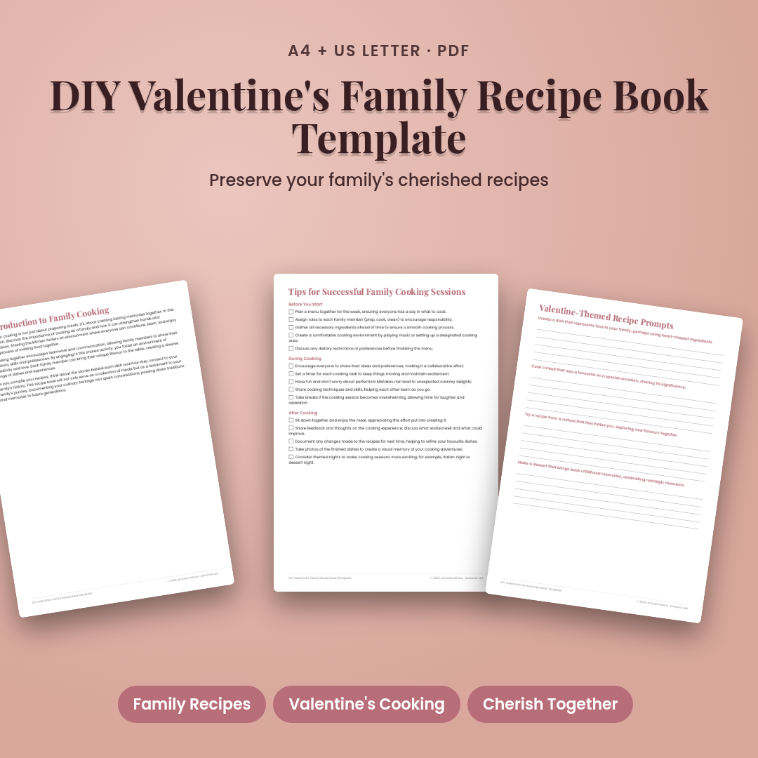 DIY Valentine's Family Recipe Book Template