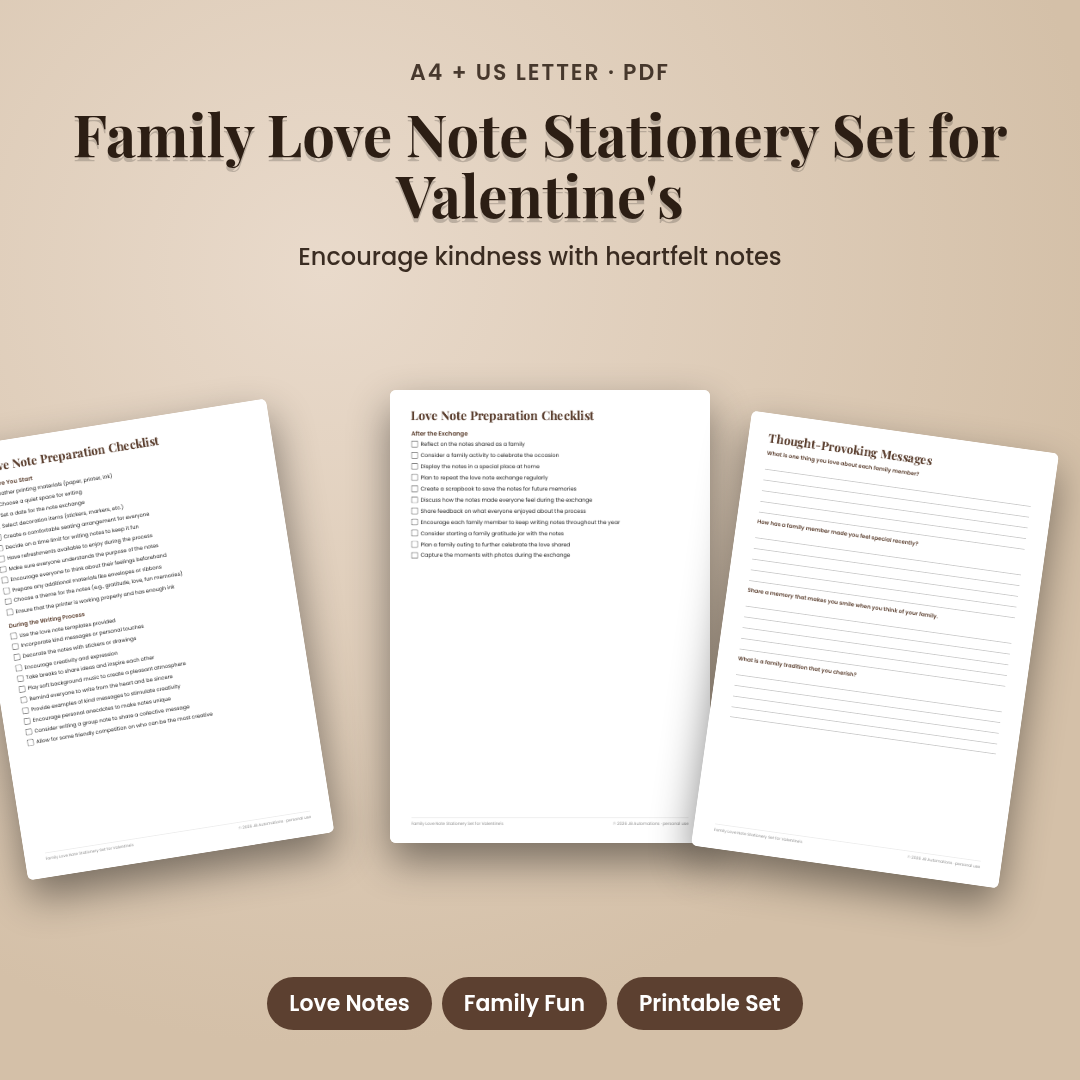 Family Love Note Stationery Set for Valentine's