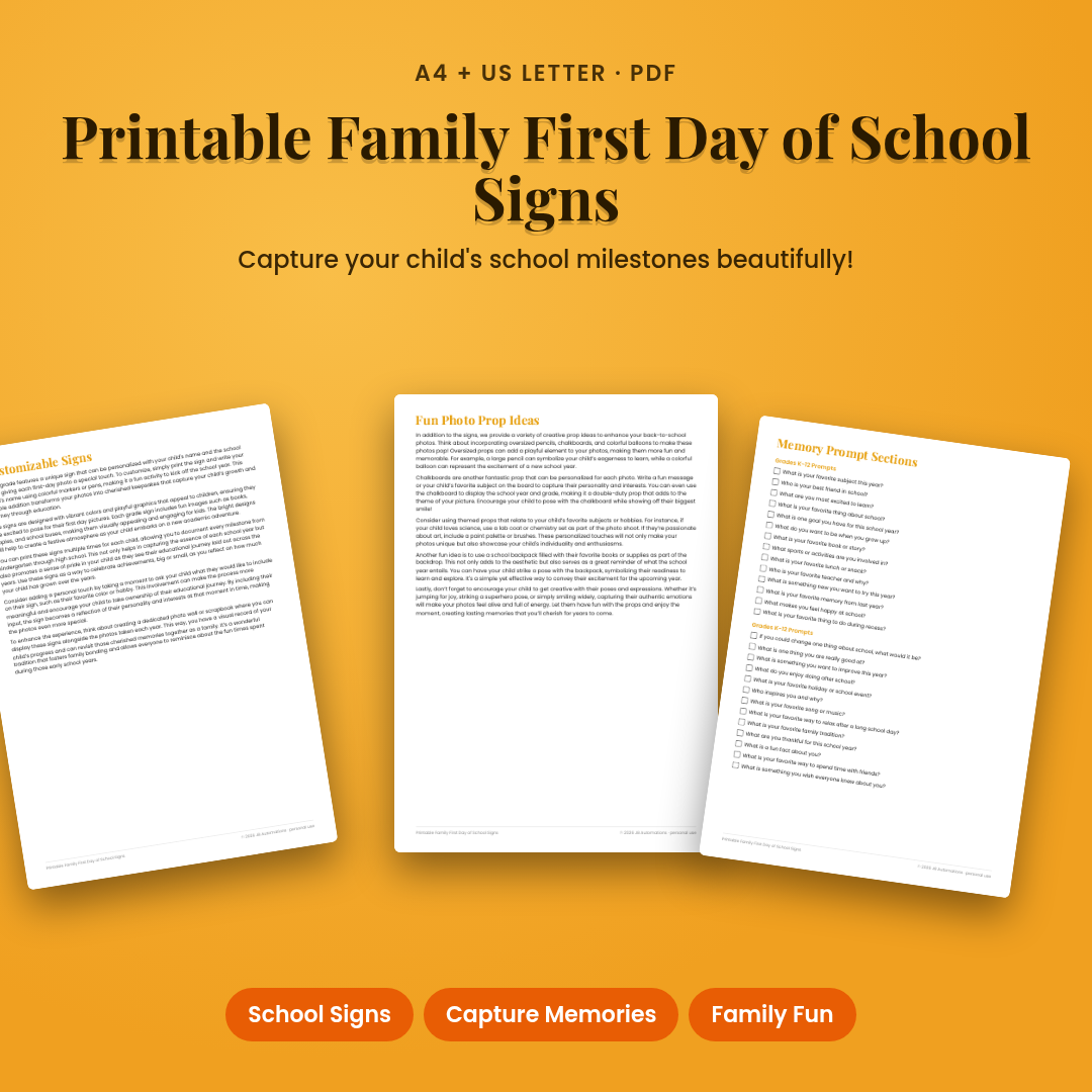 Printable Family First Day of School Signs