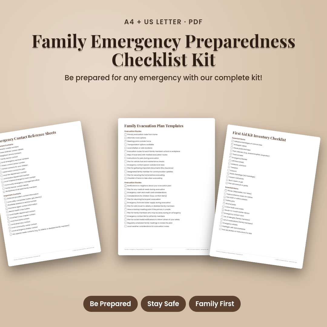 Family Emergency Preparedness Checklist Kit