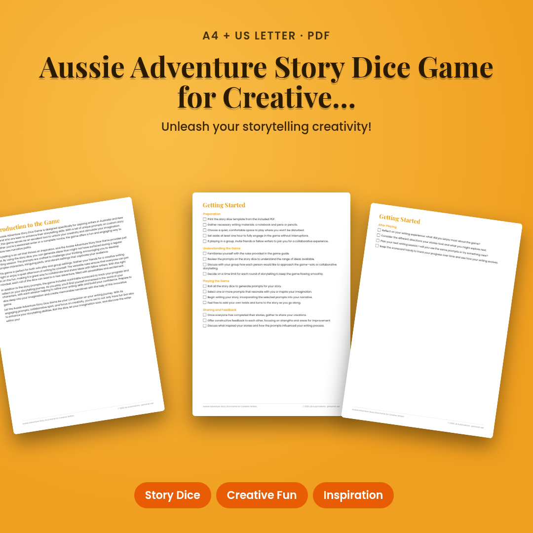Aussie Adventure Story Dice Game for Creative Writers