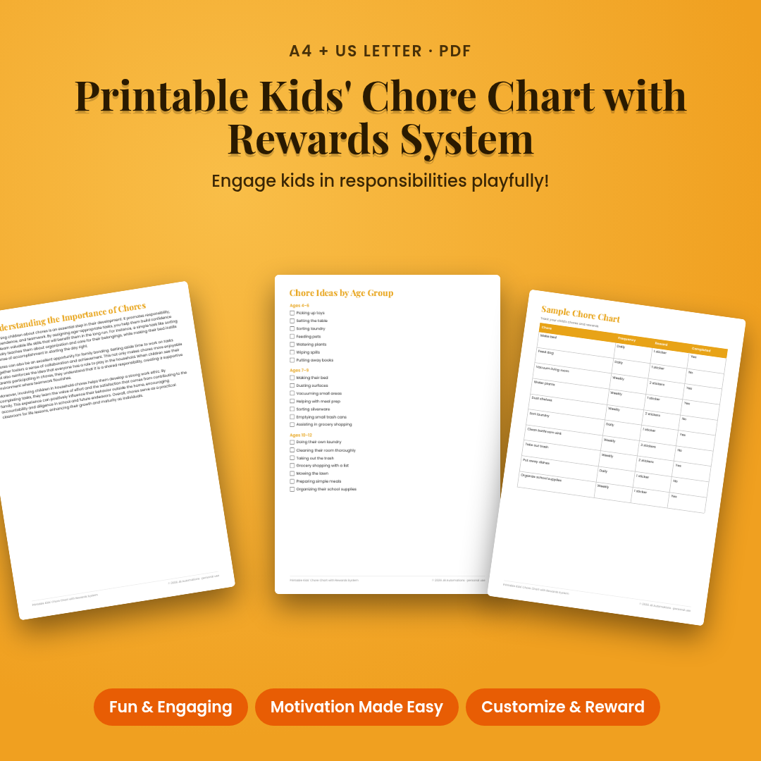 Printable Kids' Chore Chart with Rewards System