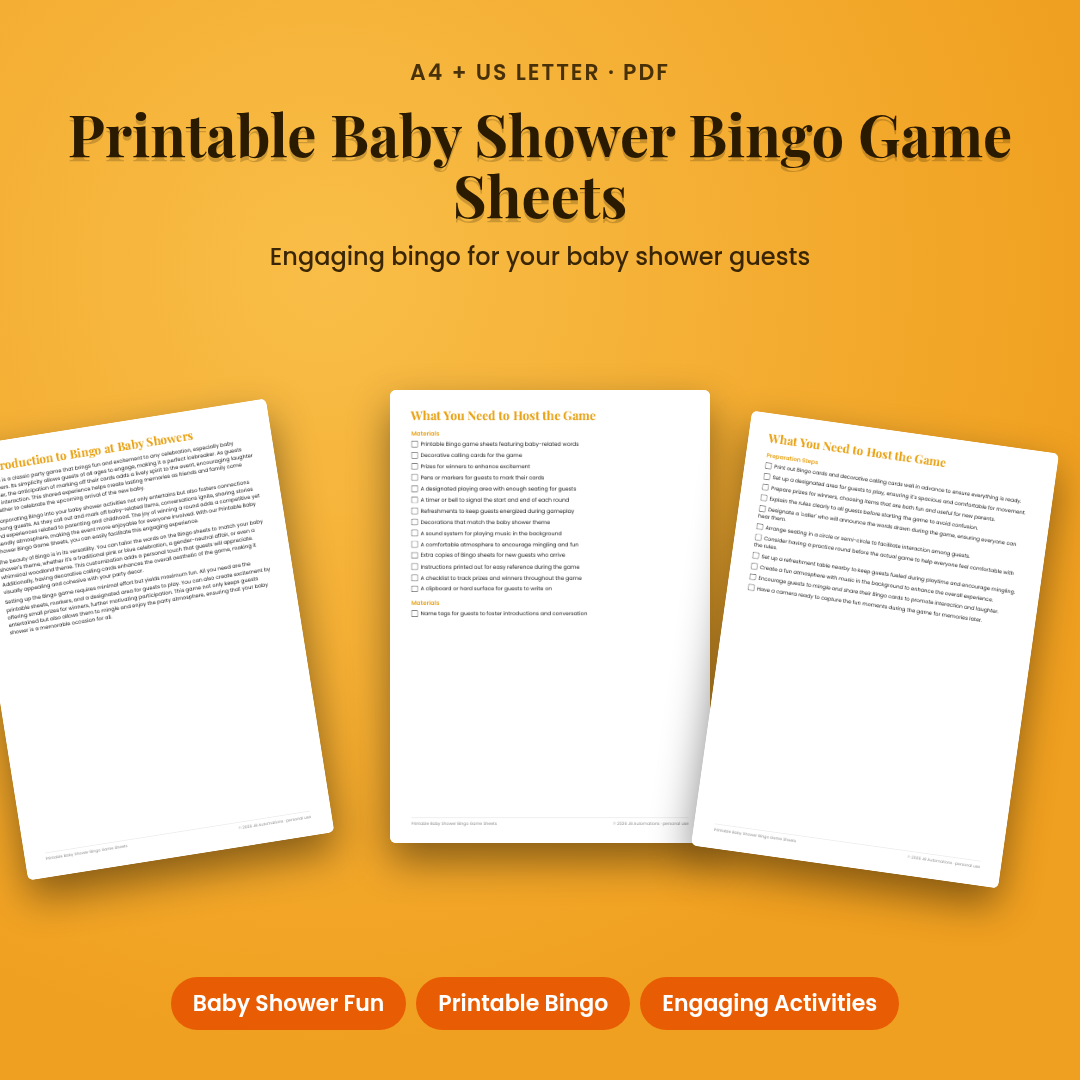 Printable Baby Shower Bingo Game Sheets
