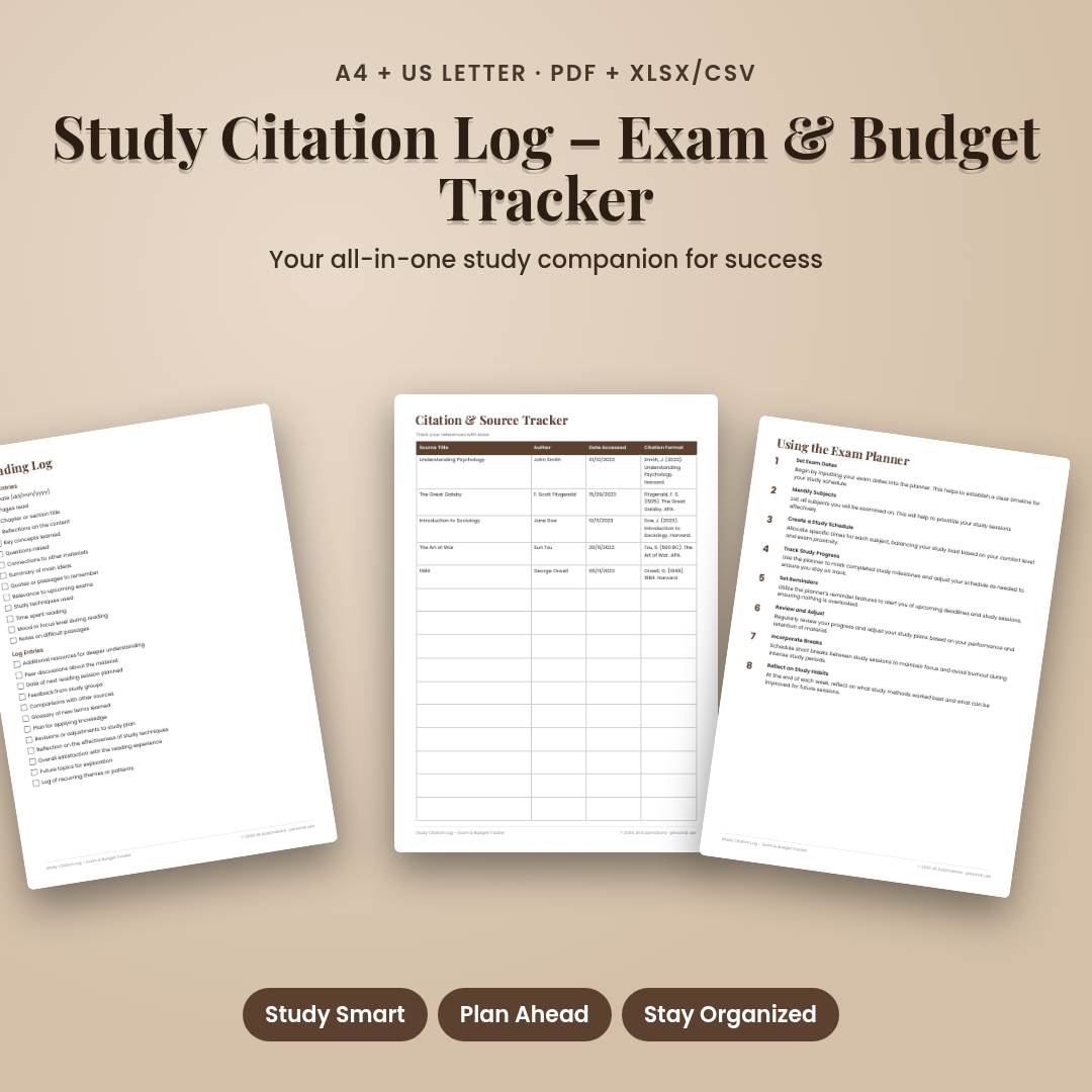 Study Citation Log – Exam &amp; Budget Tracker
