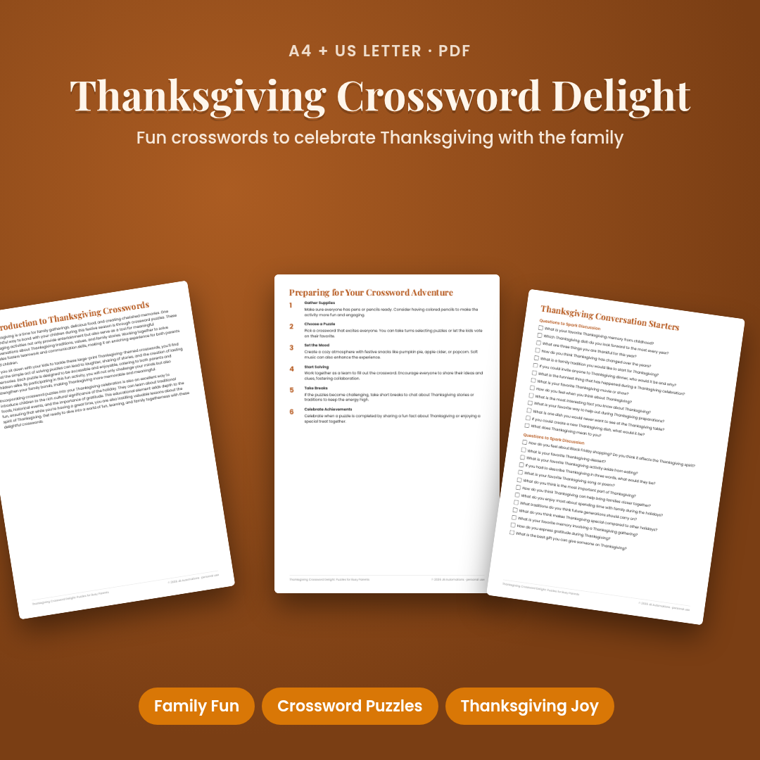 Thanksgiving Crossword Delight: Puzzles for Busy Parents